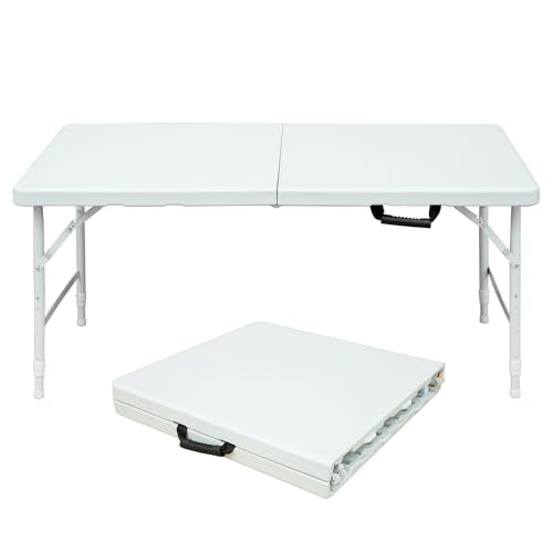 4ft White Plastic Folding Table with Carry Handle G880