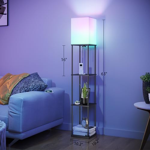 Shelf Floor Lamp with Shelves and White Shade Y51127