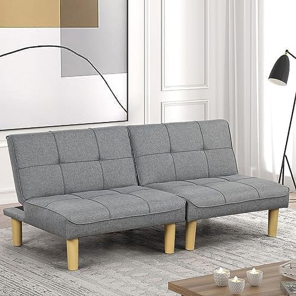 Grey Fabric 3-In-1 Convertible Futon Sofa Bed Twin USB Loveseat Couch Daybed with Folding Adjustable Backless 2 Piece Small Futon Couch Chairs P447678