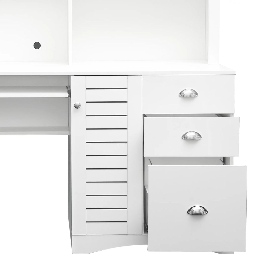 Antiqued White Computer Desk With Hutch And Keyboard Drawer L5052