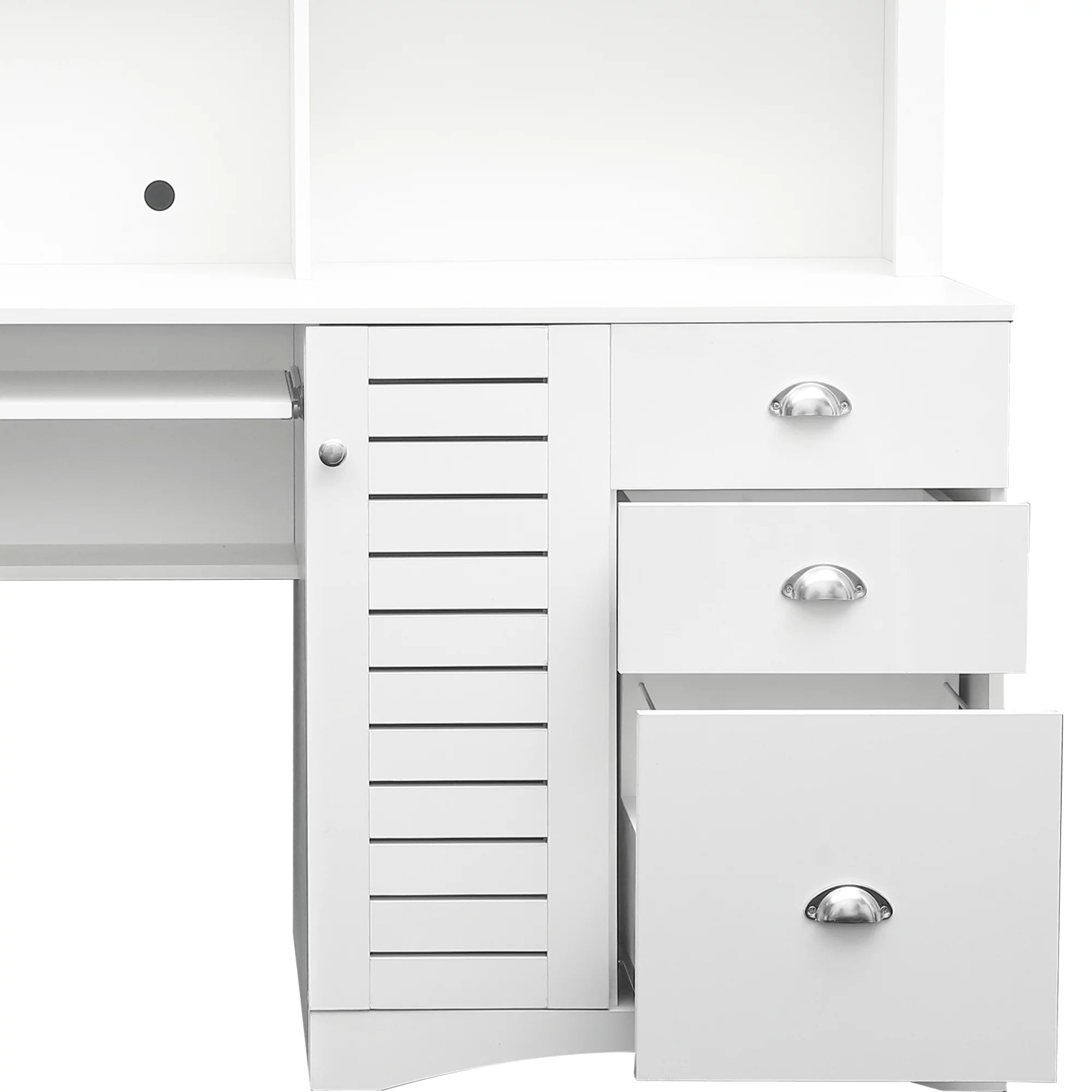 Antiqued White Computer Desk With Hutch And Keyboard Drawer L5052