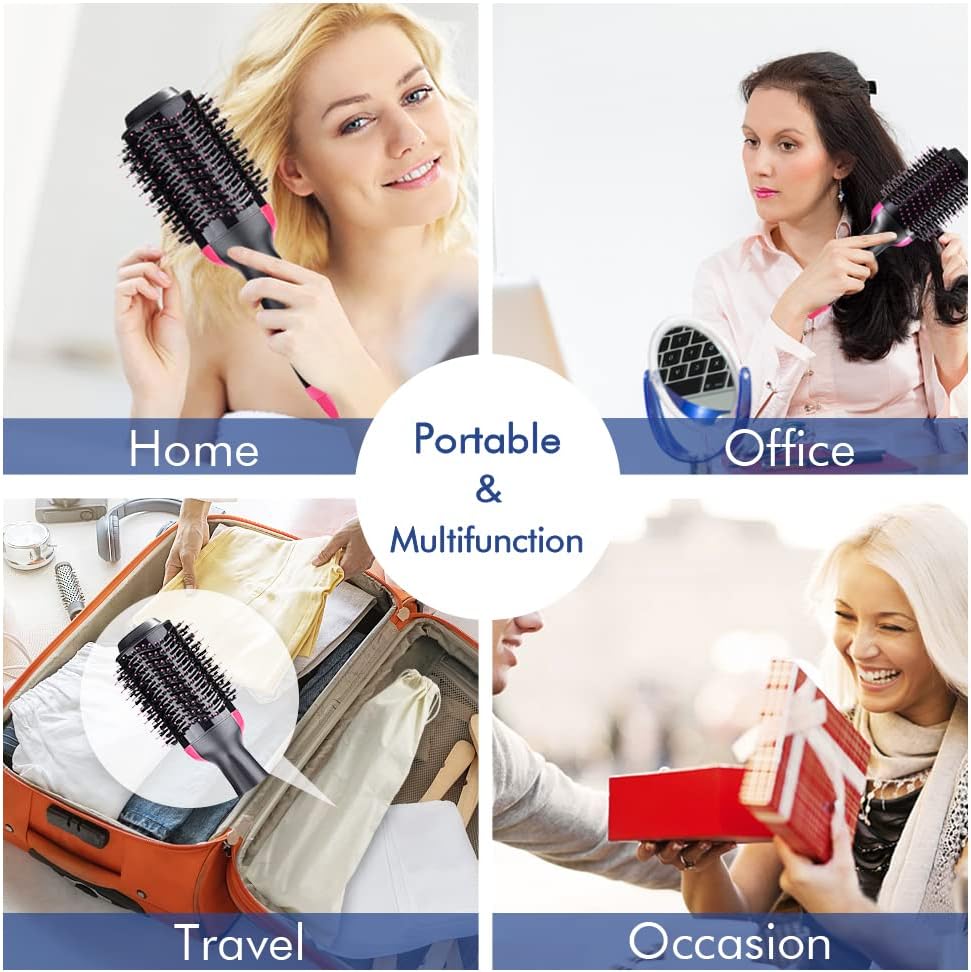 4 in 1 Negative Ion Hot Air Hair Dryer Brush with Hair Clips Massage Comb and Storage Bag K34677