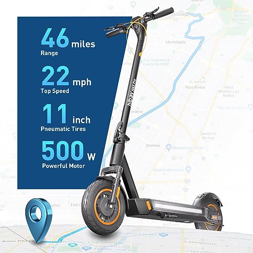 Electric Scooter, 46.6 Mi Long Range, 22 MPH, 650W Motor, 11'' Pneumatic Tires, Dual Suspension, 265lbs MAX Load Q504942