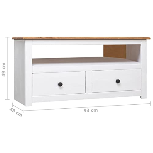 Pine Wood Corner TV Cabinet with 2 Storage Drawers and 1 Open Compartment, 36.6 x 19.3 x 19.3 Inches K7101
