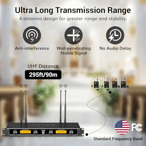 UHF Wireless Microphone System with Headset and Lapel Mics, Bodypack Transmitter, Receiver, 2x15 Channels B37841