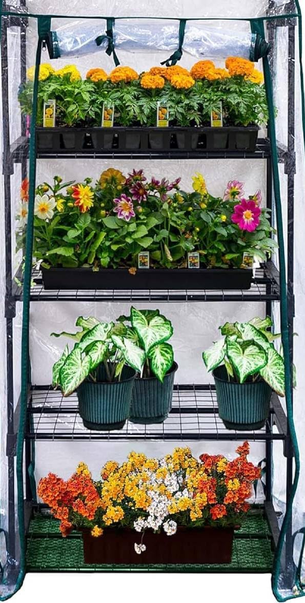 4 Tiers Mini Greenhouse with Wheels V42700