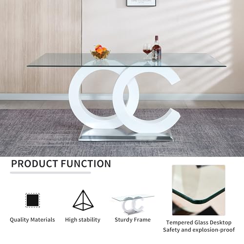 70 inch Clear Tempered Glass Dining Table with Golden Stainless Steel Pedestal J326