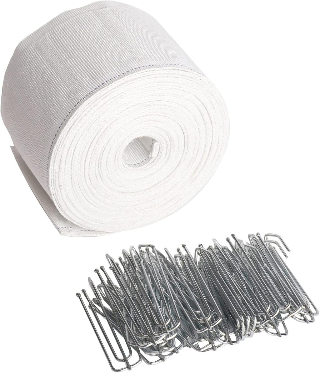 White 10 Yards Pleater Tape with 30 Pcs Stainless Steel 4 Prongs Hooks S304