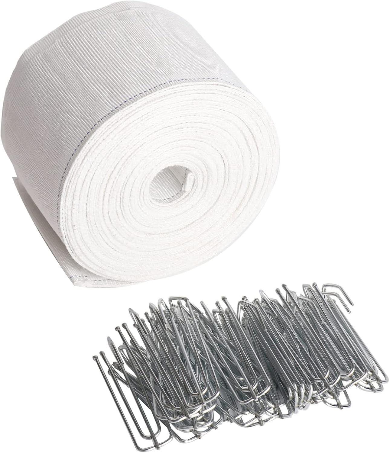 White 10 Yards Pleater Tape with 30 Pcs Stainless Steel 4 Prongs Hooks S304