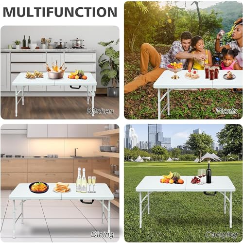 4ft White Plastic Folding Table with Carry Handle G880
