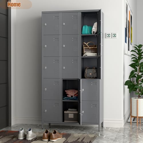6 Door Metal Storage Locker with 18 Hooks, Black & Dark Grey V5677
