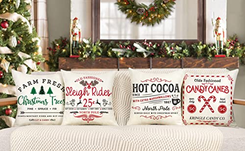 Red White 18x18 Set of 4 Christmas Throw Cushion Case F338