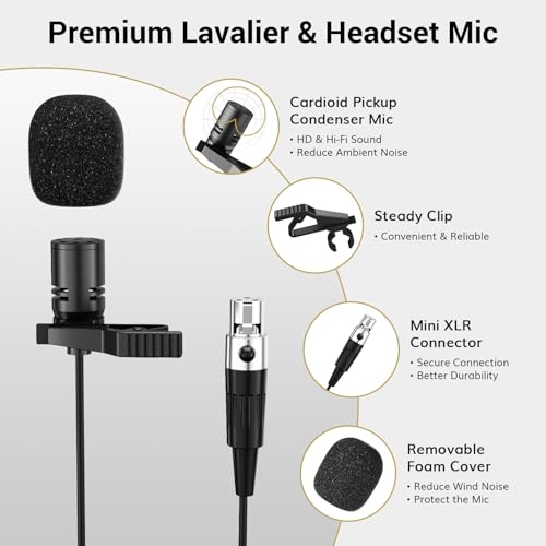 UHF Wireless Microphone System with Headset and Lapel Mics, Bodypack Transmitter, Receiver, 2x15 Channels B37841