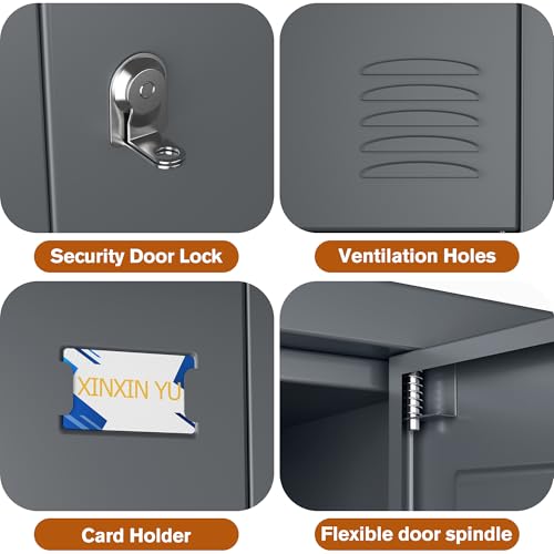 6 Door Metal Storage Locker with 18 Hooks, Black & Dark Grey V5677