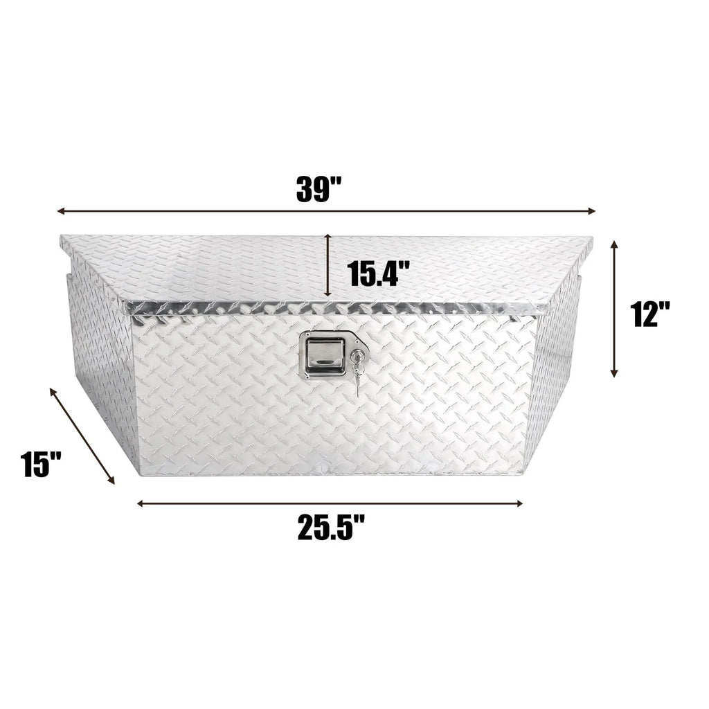 Heavy Duty Aluminum Diamond Plate Trailer Tongue Box with Lock and Keys, Silver, 39 x 16.5 x 12 Inches H6601