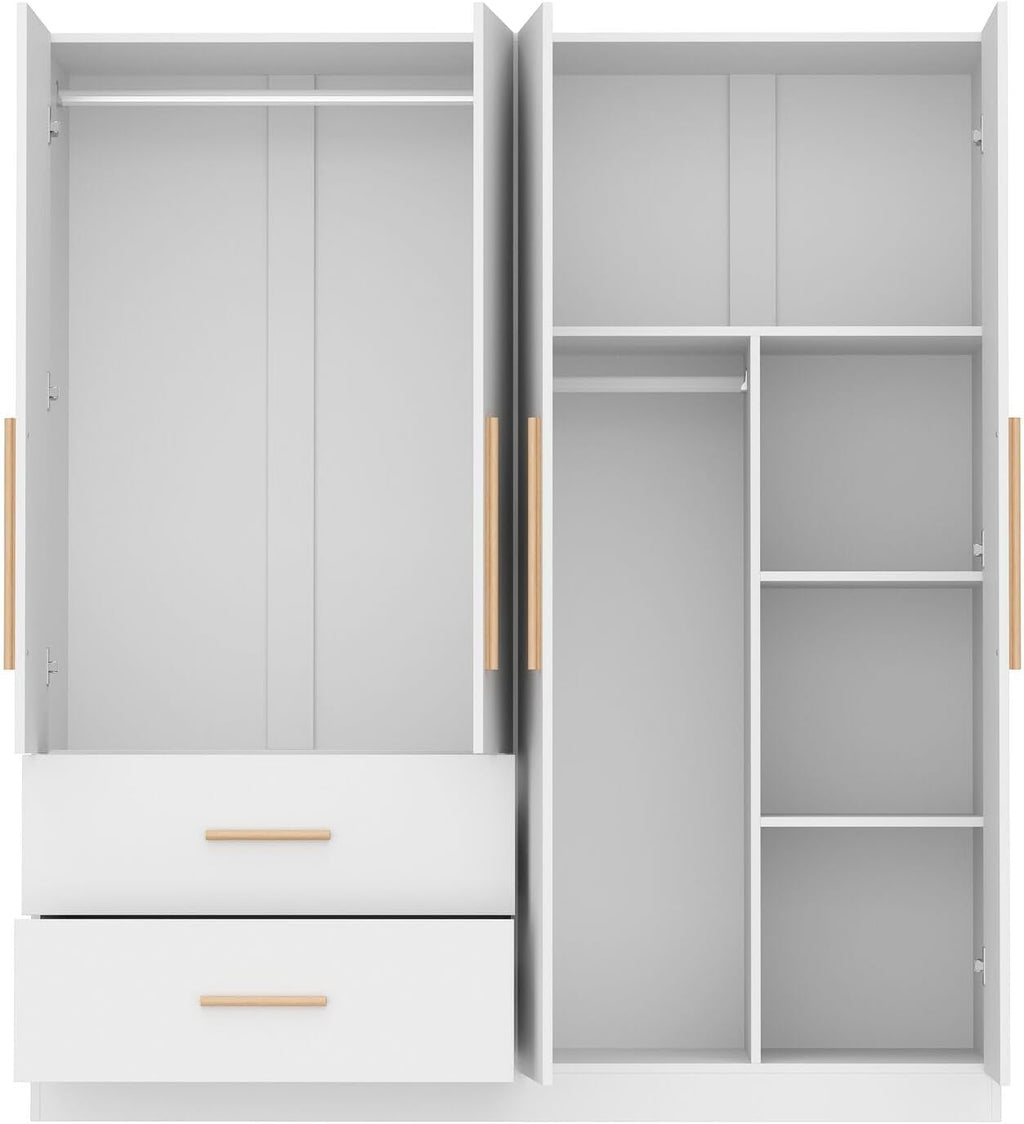 White 4-Door 2-Drawer Wood Wardrobe Armoire O123778