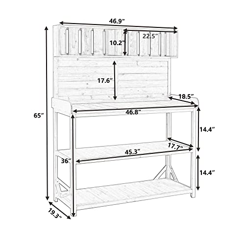 Brown Wooden Potting Bench Table with 2 Drawers, Cabinet, Open Shelves O84288