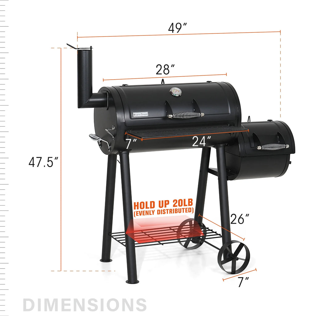 28'' BBQ Charcoal Grill with Offset Smoker N780032