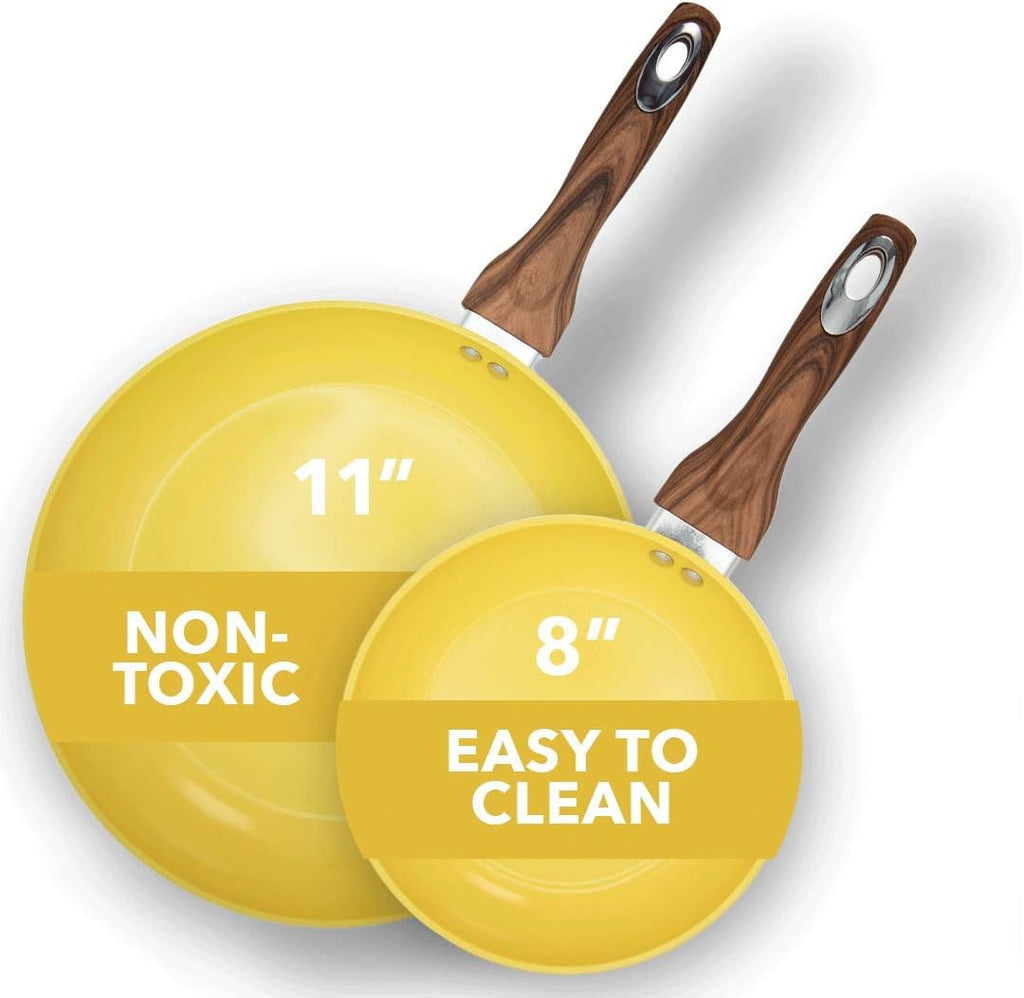 8 & 11 Inch Nonstick Ceramic Frying Pan Set, 2 Piece, Yellow Y3517