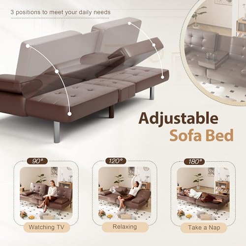 Dark Gray Linen Fabric Reversible Convertible Sofa Bed with Storage Chaise P525