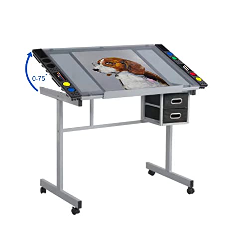 Silver Adjustable Glass Drafting Table U8569