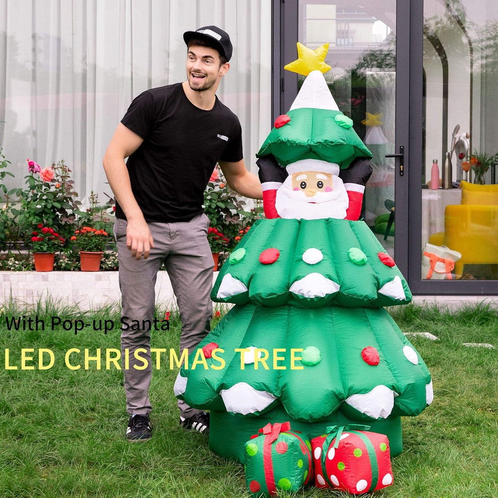 6ft Inflatable LED Lighted Christmas Tree with Pop up Santa and 2 Gift Boxes W5852