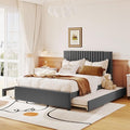 Beige Linen Upholstered Platform Bed Frame with Twin XL Trundle and 2 Drawers D3887