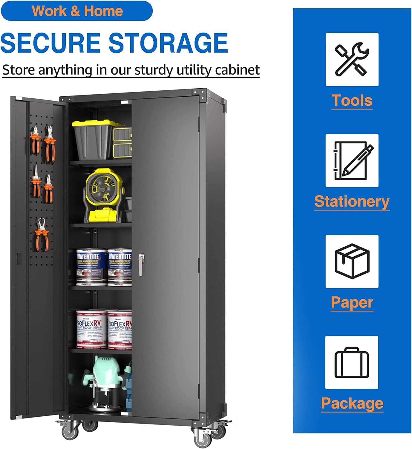 72" Steel Storage Cabinet with 2 Locking Doors and 4 Adjustable Shelves (Black) U521746