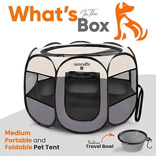 8-Panel Foldable Pet Playpen with Food/Water Bowl, Red V399790