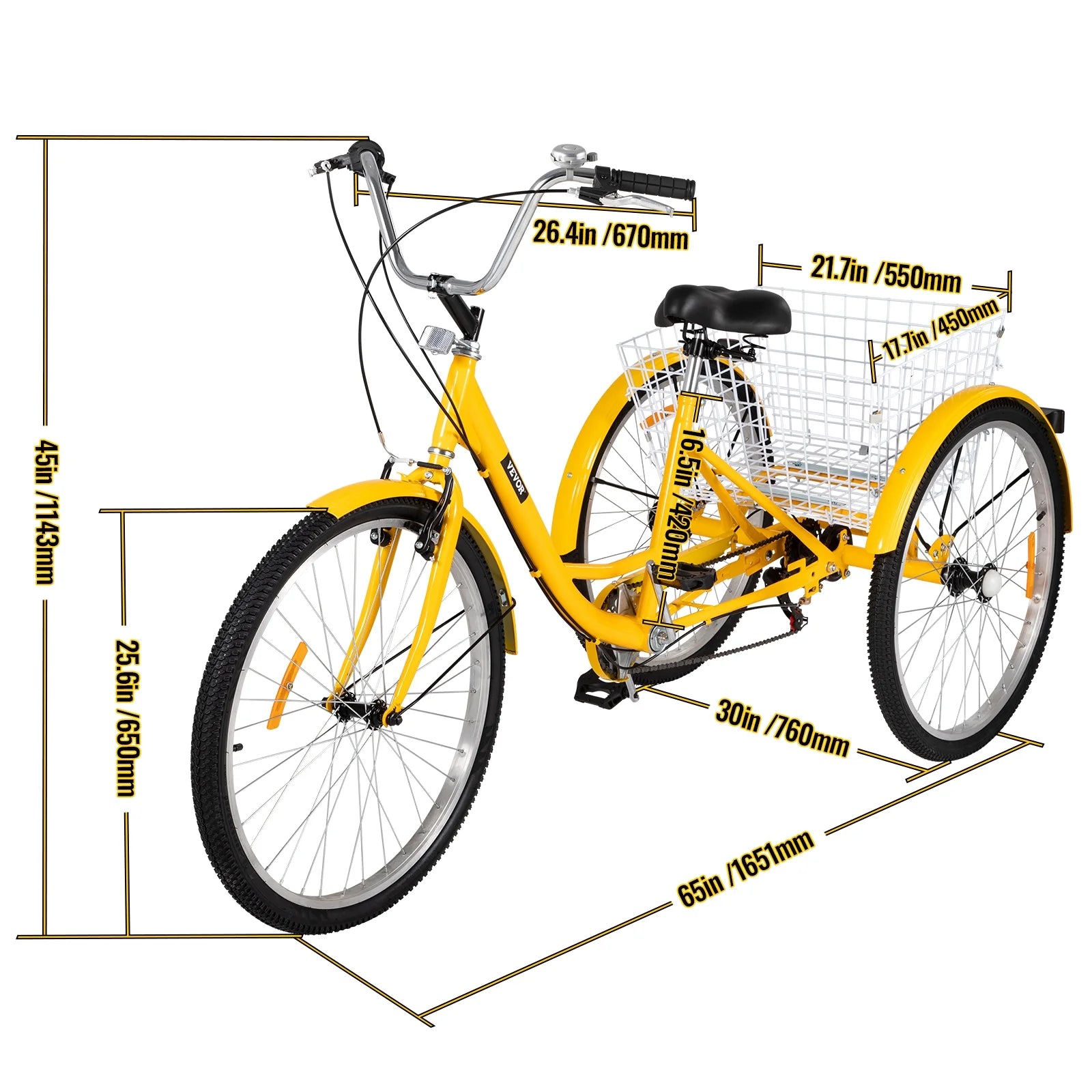26in 7 Speed 3-Wheels Adult Tricycle with Basket L42897