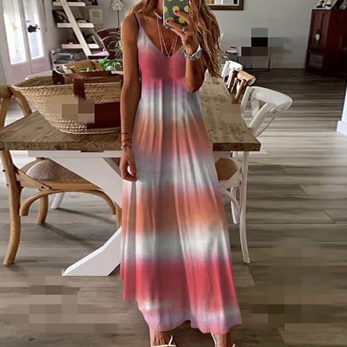 Spaghetti Strap Sleeveless Maxi Dress V Neck Tie Dye Sundresses Long Cami Dress F9774