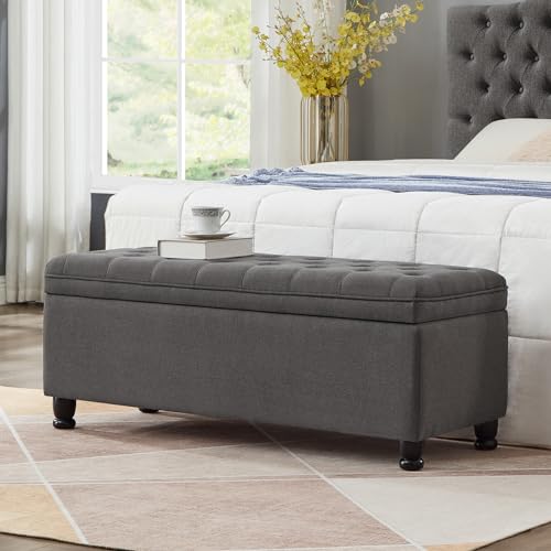 Gray Velvet Storage Ottoman Bench with Armrest E716805