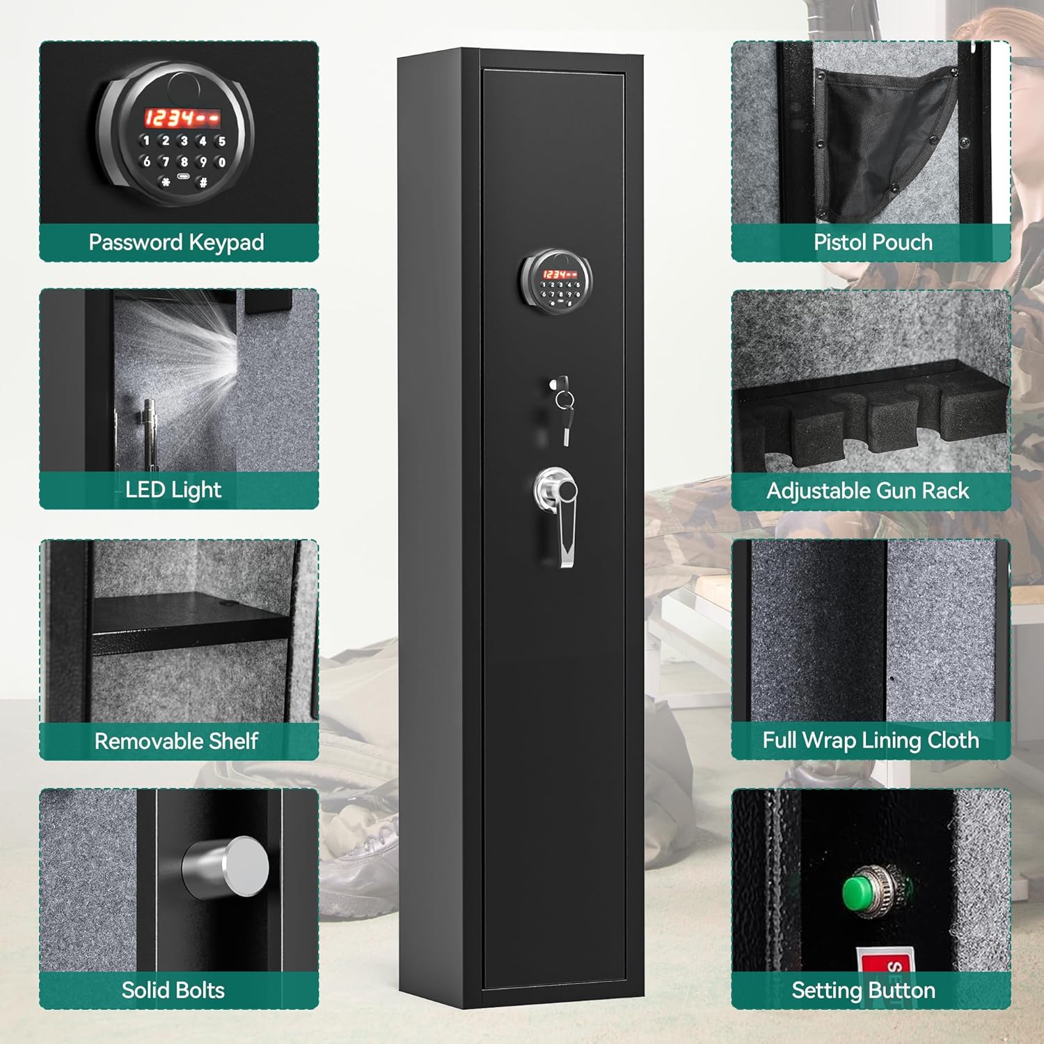 3-5 Rifle Gun Safe with Digital Keypad and Fireproof Bag U985