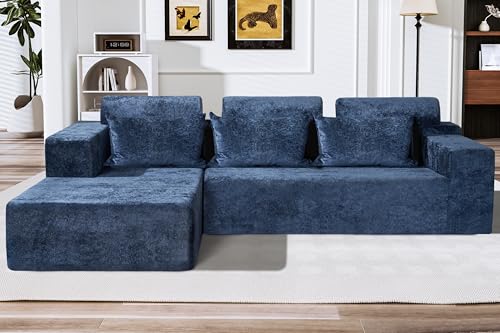 105" L-Shape Modular Sectional Sofa with Deep Seat Grey Velvet V19404