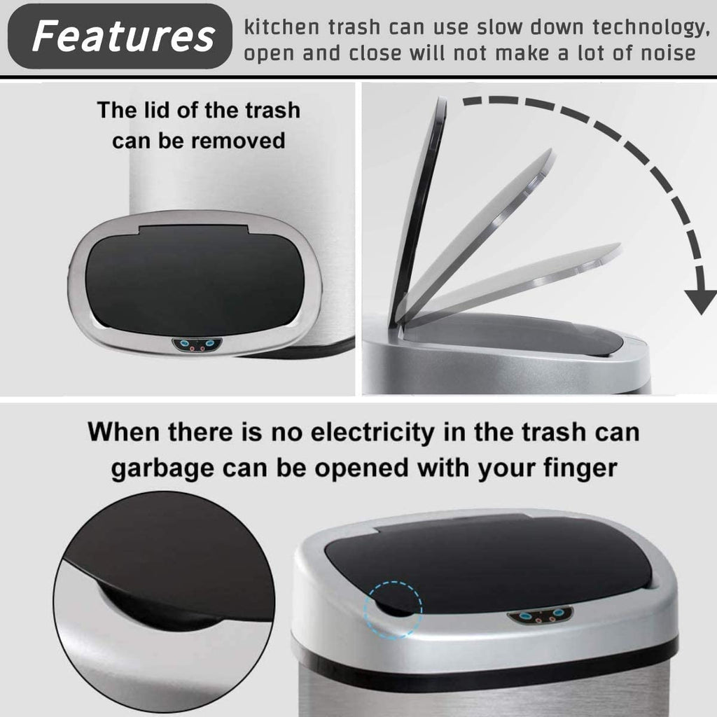 13 Gallon Stainless Steel Motion Sensor Trash Can with Lid J61529