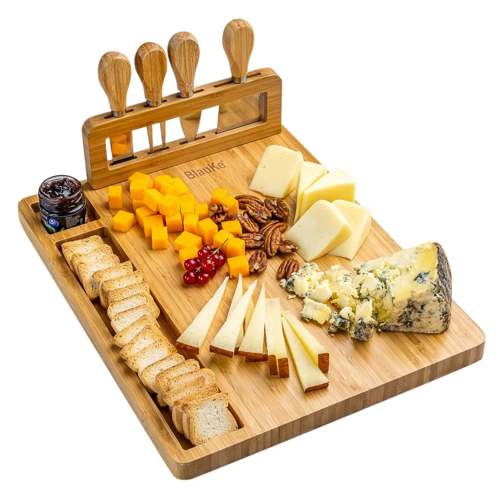 Bamboo Cheese Board and Knife Set 14x11 inch with 4 Cheese Knives K2071