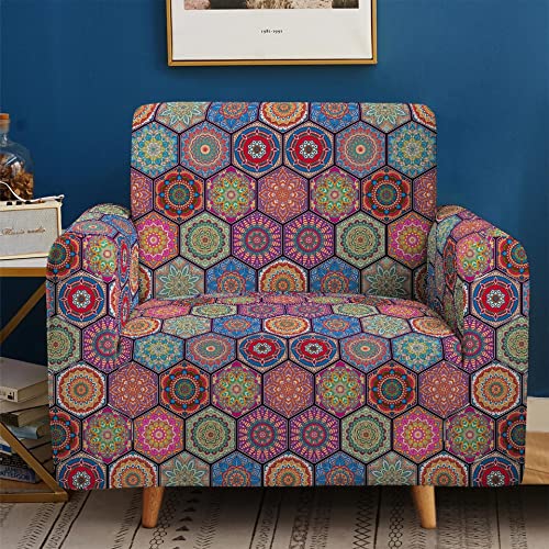 Mandala Flowers Couch Cover for 2 Cushions Couch, Bohemian Loveseat Slipcover, Floral Pattern Printed Sofa Cover M296508