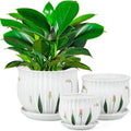 Set of 3 Ceramic Plant Pots with Drainage and Saucer H557449