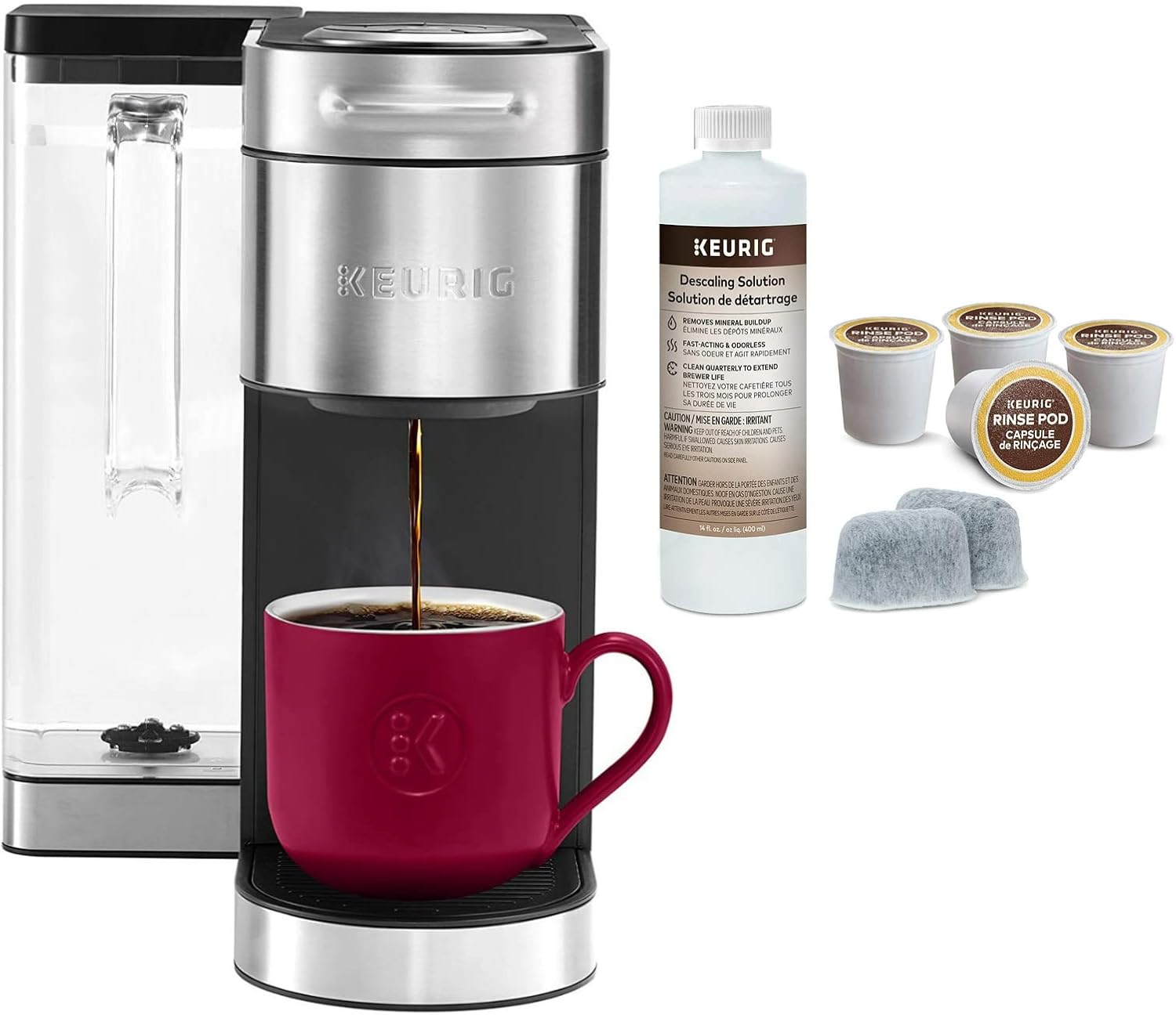 Stainless Steel Single-Serve K-Cup Pod Coffee Maker Bundle with 3-Month Brewer Maintenance Kit (2 Items) K832375
