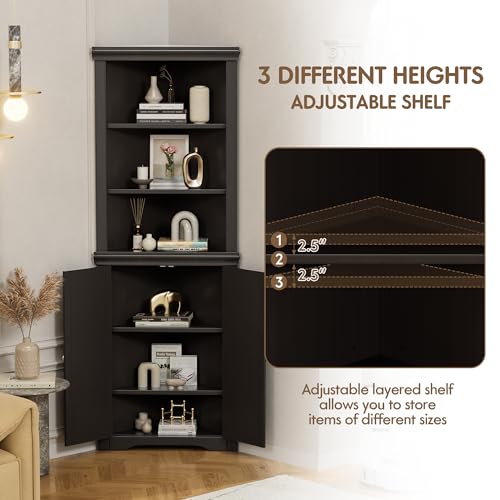 Corner Cabinet with 2 Barn Doors and 3 Shelves Freestanding Storage Cabinet (Espresso) M8060