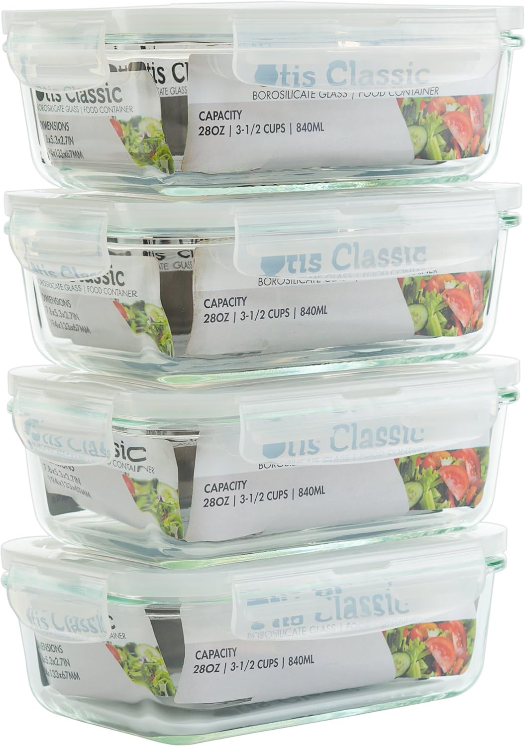 [4-Pack 28oz] Glass Food Storage Containers with Locking Lids H8599