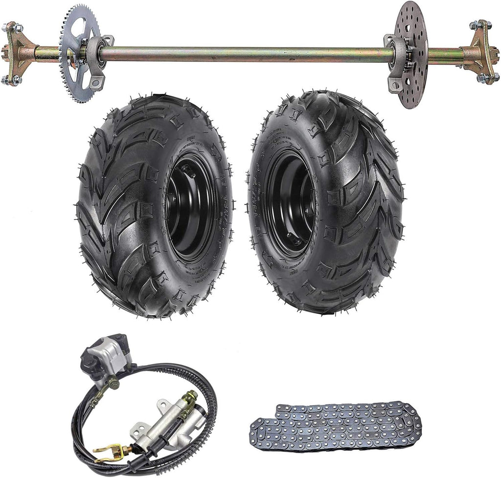 Rear Axle Assembly Complete Wheel Hub Kit with 6" Wheel Tires Rim Brake Assembly Chain for Go Kart Quad Trike Drift Bikes C168