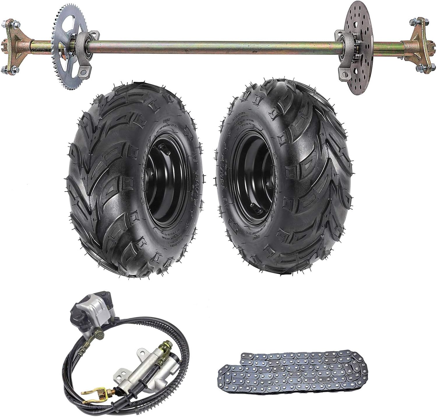 Rear Axle Assembly Complete Wheel Hub Kit with 6" Wheel Tires Rim Brake Assembly Chain for Go Kart Quad Trike Drift Bikes C168