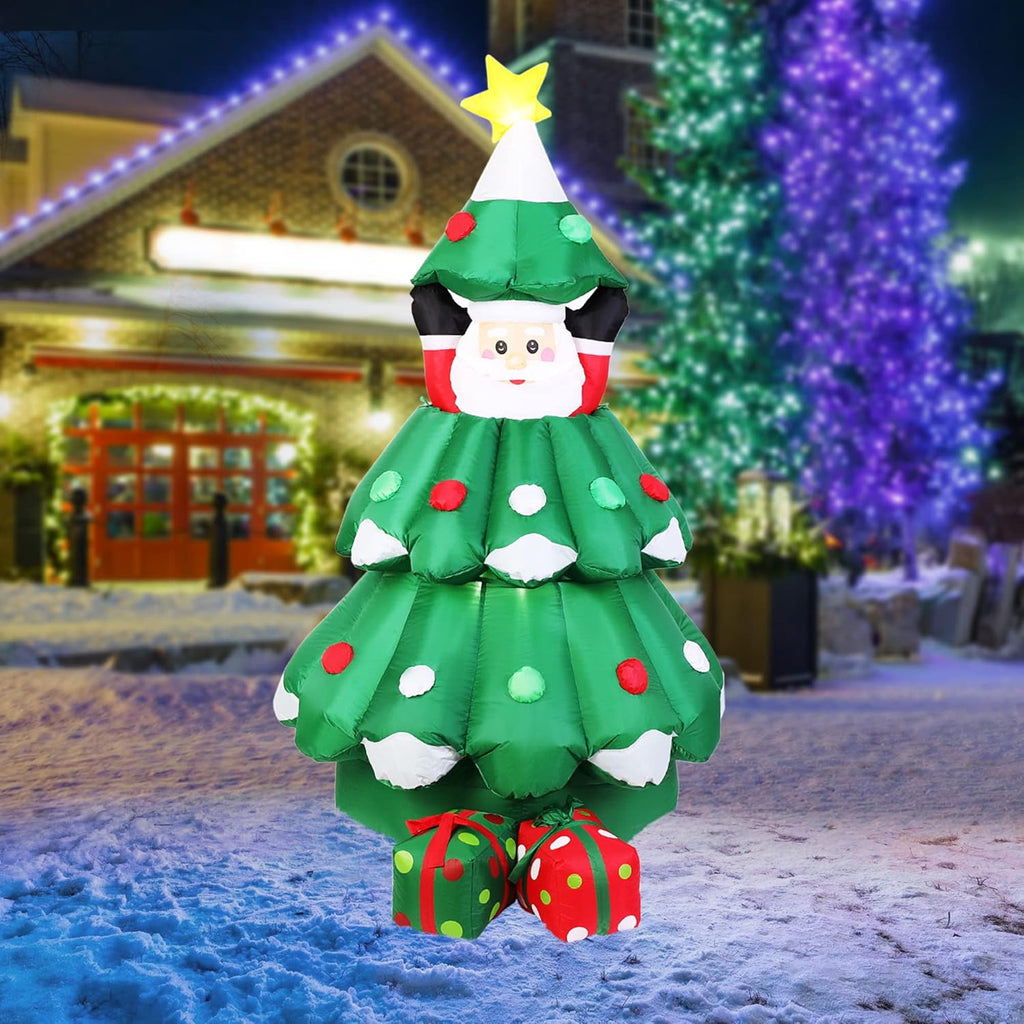 6ft Inflatable LED Lighted Christmas Tree with Pop up Santa and 2 Gift Boxes W5852