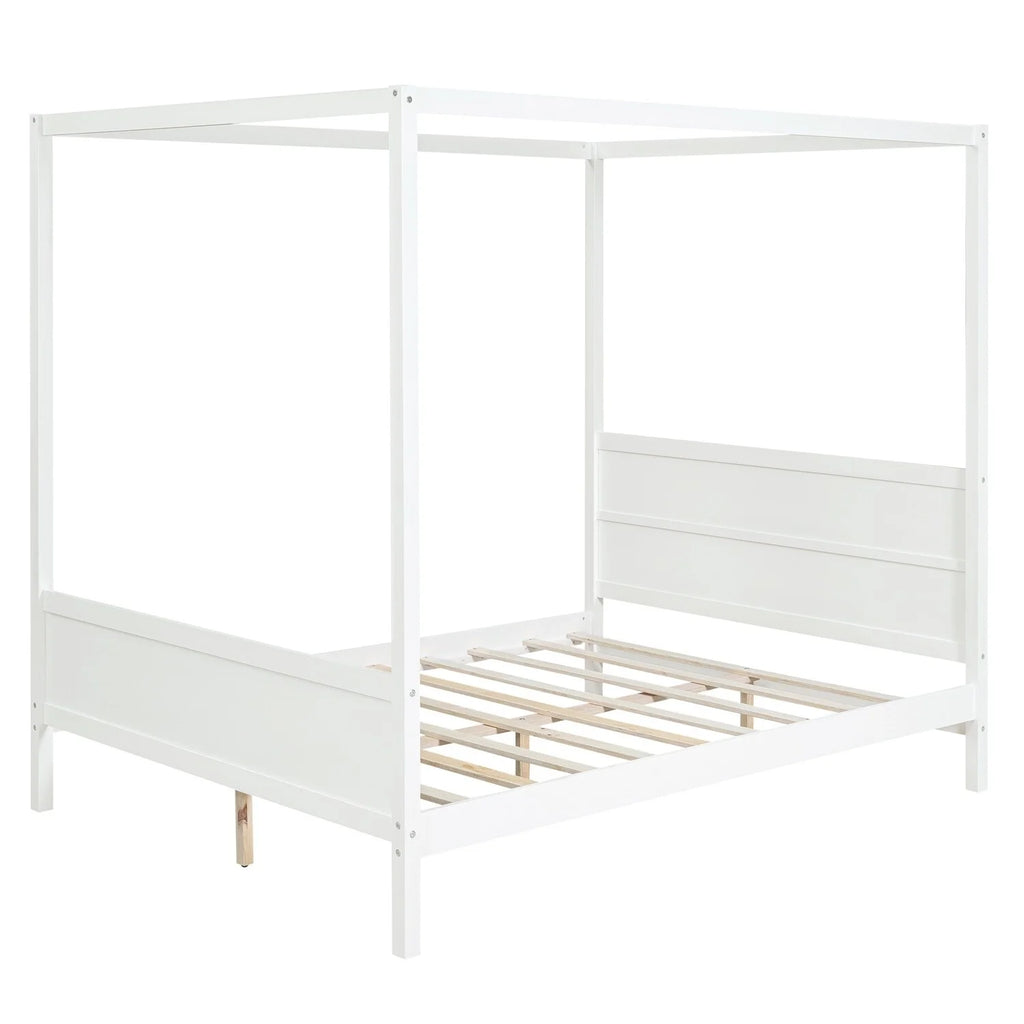 White Queen Size Canopy Platform Bed with Headboard and Footboard R26313