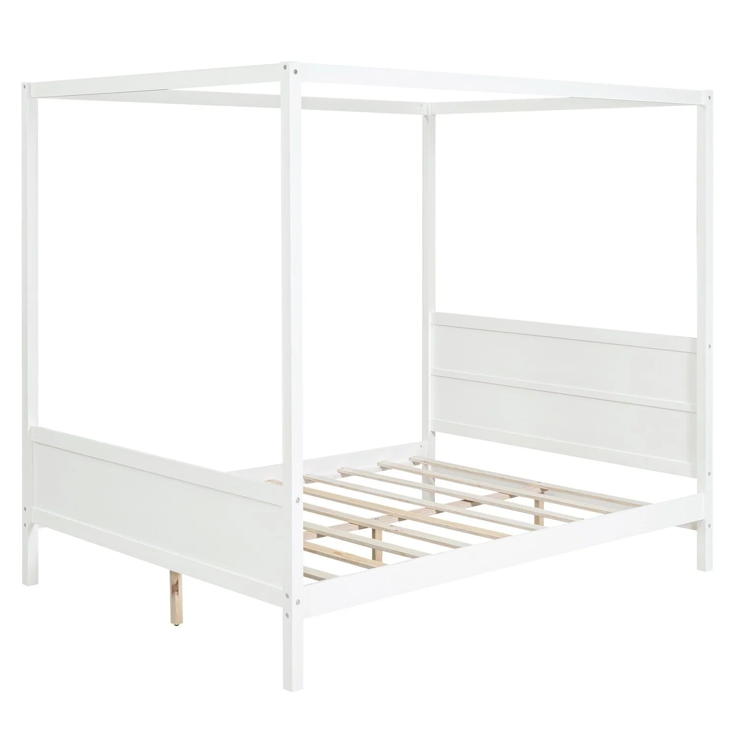 White Queen Size Canopy Platform Bed with Headboard and Footboard R26313