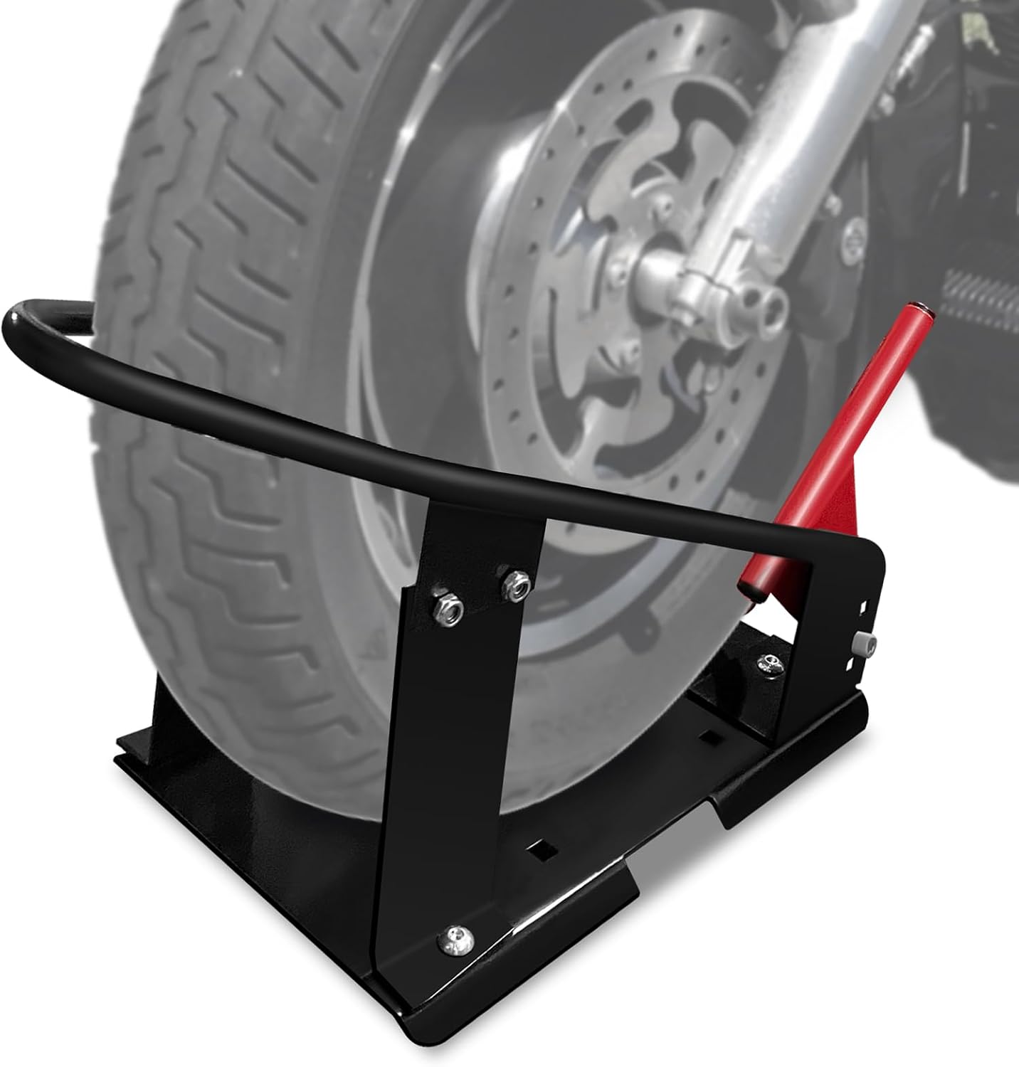 Heavy Duty Steel Motorcycle Wheel Chock, 1800 lbs Capacity Wheel Cradle Holder, Front Wheel Stand with 3 Adjustable Height Holes H132