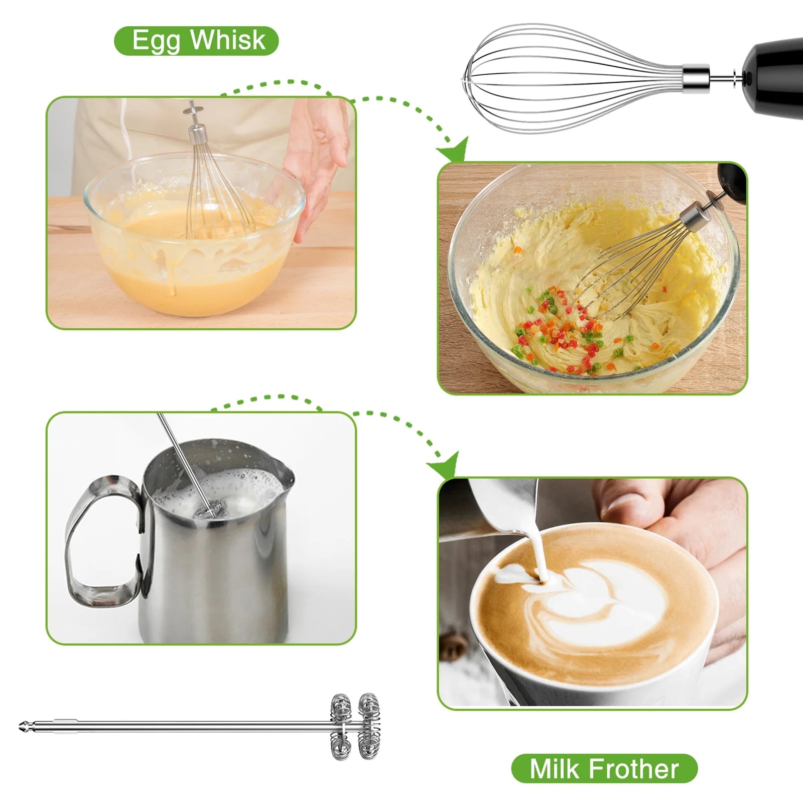 12-Speed Stainless Steel Hand Blender with Chopper, Beaker, 600ml, Whisk and Milk Frother V496