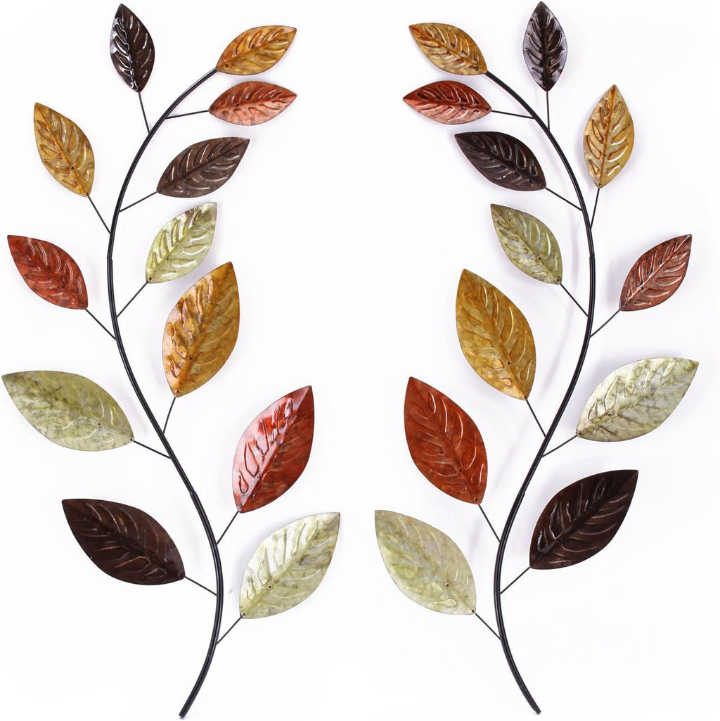Set of 2 Metal Leaf Wall Hanging Art Decor, 38 Inch Iron Olive Branch Home Sculptures A251812