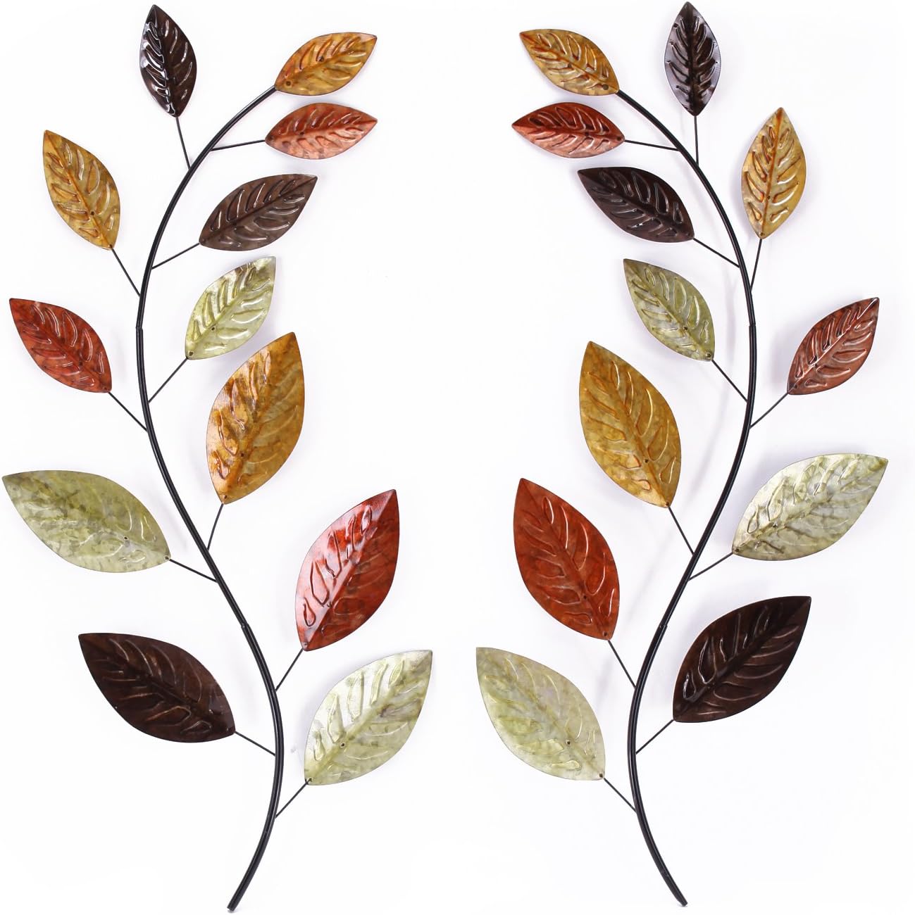 Set of 2 Metal Leaf Wall Hanging Art Decor, 38 Inch Iron Olive Branch Home Sculptures A251812